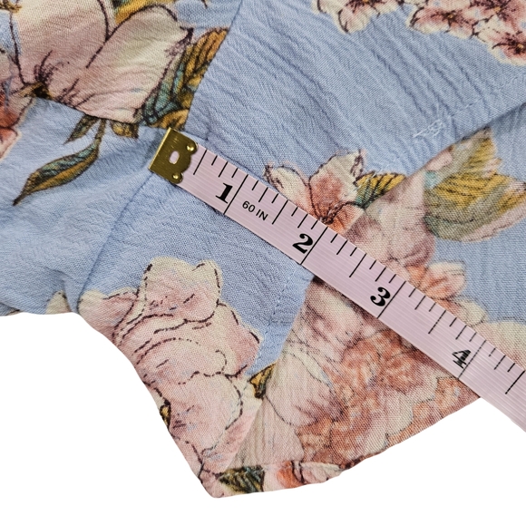 Billabong Floral Bell Sleeve Tie Front Shirts Romper, Blue/Floral, Small - Picture 15 of 15